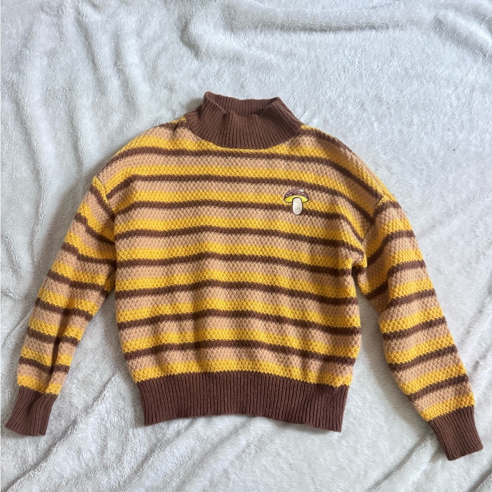 SHEIN Brown and Yellow Striped Women's Sweater